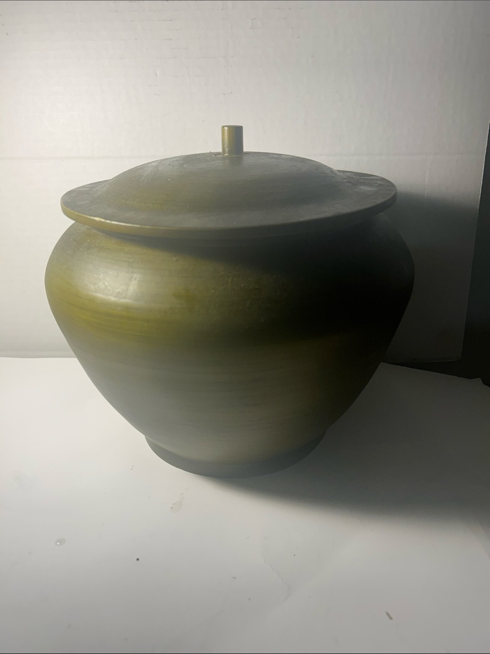 Olive Green Wooden Lidded Jar for Home Decor